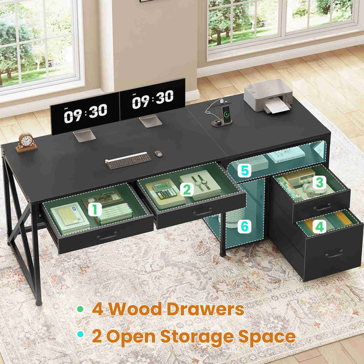 SEDETA 63 Inch Office Desk Computer Desk with File Drawers and Power Outlet