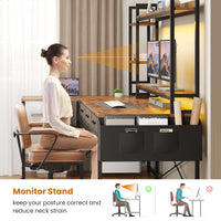 SEDETA® 55 Inch L Shaped LED Gaming Desk Reversible Computer Desk with Storage Drawers Hutch Power Outlets