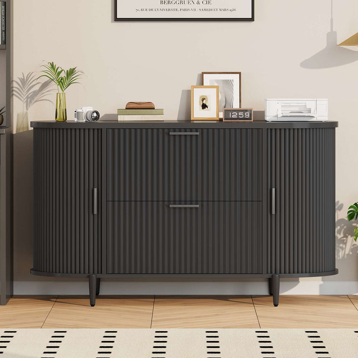 SEDETA® 39.4 Inch Home Office File Cabinet Curved Sliding Cabinet Modern Light Luxury Design Fluted Filing Cabinets and 2 Drawers