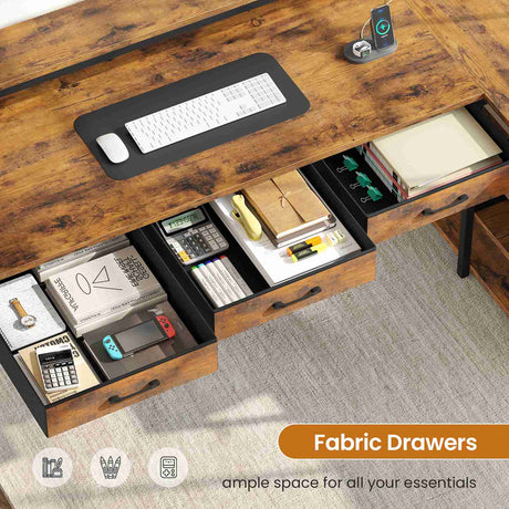 SEDETA - 55 Inch L Shaped Gaming Desk with Hutch & Drawers Corner Computer Desk with Shelves and Storage Reversible L Shaped Desk with LED Lights Power outlets Monitor Stand