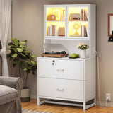 SEDETA - 2 Drawer Wood File Cabinet with Charging Station and Bookshelf for Home Office