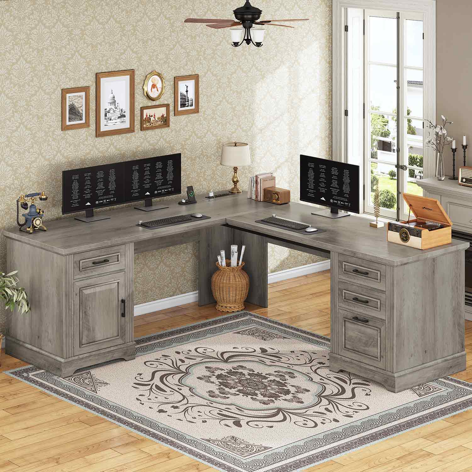 SEDETA | 69 Inch Executive Desk Farmhouse L Shaped Computer Desk with