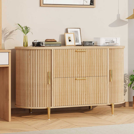 SEDETA® 39.4 Inch Home Office File Cabinet Curved Sliding Cabinet Modern Light Luxury Design Fluted Filing Cabinets and 2 Drawers