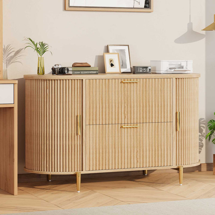 SEDETA® 39.4 Inch Home Office File Cabinet Curved Sliding Cabinet Modern Light Luxury Design Fluted Filing Cabinets and 2 Drawers