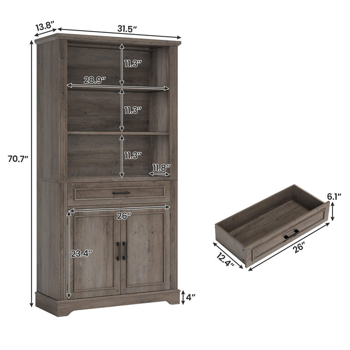 SEDETA | 70 Inch Tall Farmhouse Bookshelf with Doors and Drawer Floor Standing 6 Shelf Display Storage Shelves