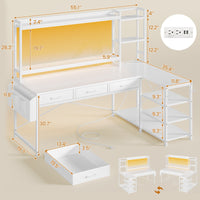 SEDETA® 55 Inch L Shaped LED Gaming Desk Reversible Computer Desk with Storage Drawers Hutch Power Outlets