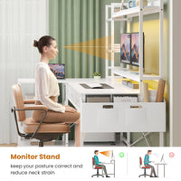 SEDETA® 55 Inch L Shaped LED Gaming Desk Reversible Computer Desk with Storage Drawers Hutch Power Outlets