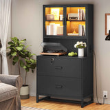 SEDETA - 2 Drawer Wood File Cabinet with Charging Station and Bookshelf for Home Office