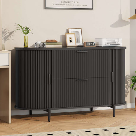 SEDETA 39.4 Inch File Cabinet for Home Office Modern Fluted Filing Cabinets with 2 Sliding Door Storage