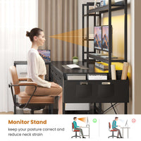 SEDETA® 55 Inch L Shaped LED Gaming Desk Reversible Computer Desk with Storage Drawers Hutch Power Outlets