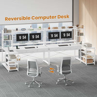 SEDETA® 55 Inch L Shaped LED Gaming Desk Reversible Computer Desk with Storage Drawers Hutch Power Outlets