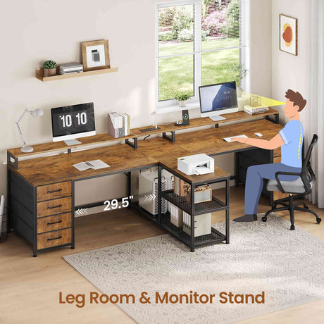 SEDETA | 94.5 Inch 2 Person Gaming Desk with Power Strip 8 Drawers Long Office Computer Desk LED Lights and Monitor Stand