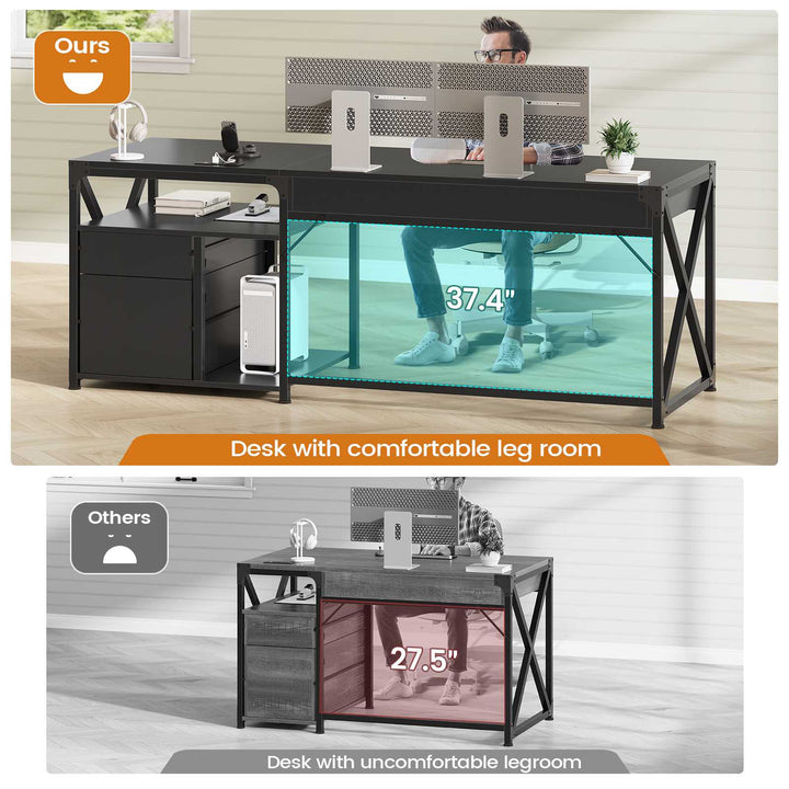 SEDETA 63 Inch Office Desk Computer Desk with File Drawers and Power Outlet