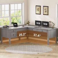 SEDETA® 63 Inch Executive L Shaped Desk Farmhouse Corner Computer Desk with Storage & File Drawers for Home Office