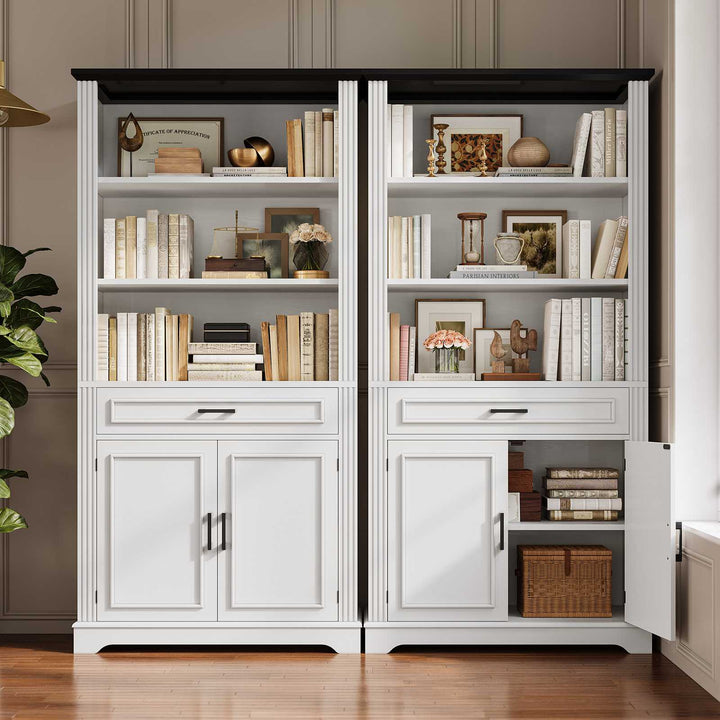 SEDETA | 70 Inch Tall Farmhouse Bookshelf with Doors and Drawer Floor Standing 6 Shelf Display Storage Shelves