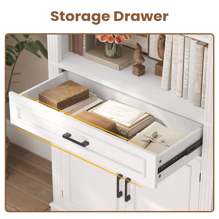 SEDETA | 70 Inch Tall Farmhouse Bookshelf with Doors and Drawer Floor Standing 6 Shelf Display Storage Shelves