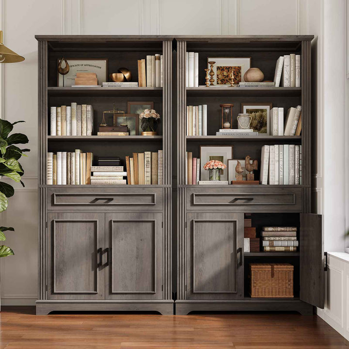 SEDETA | 70 Inch Tall Farmhouse Bookshelf with Doors and Drawer Floor Standing 6 Shelf Display Storage Shelves