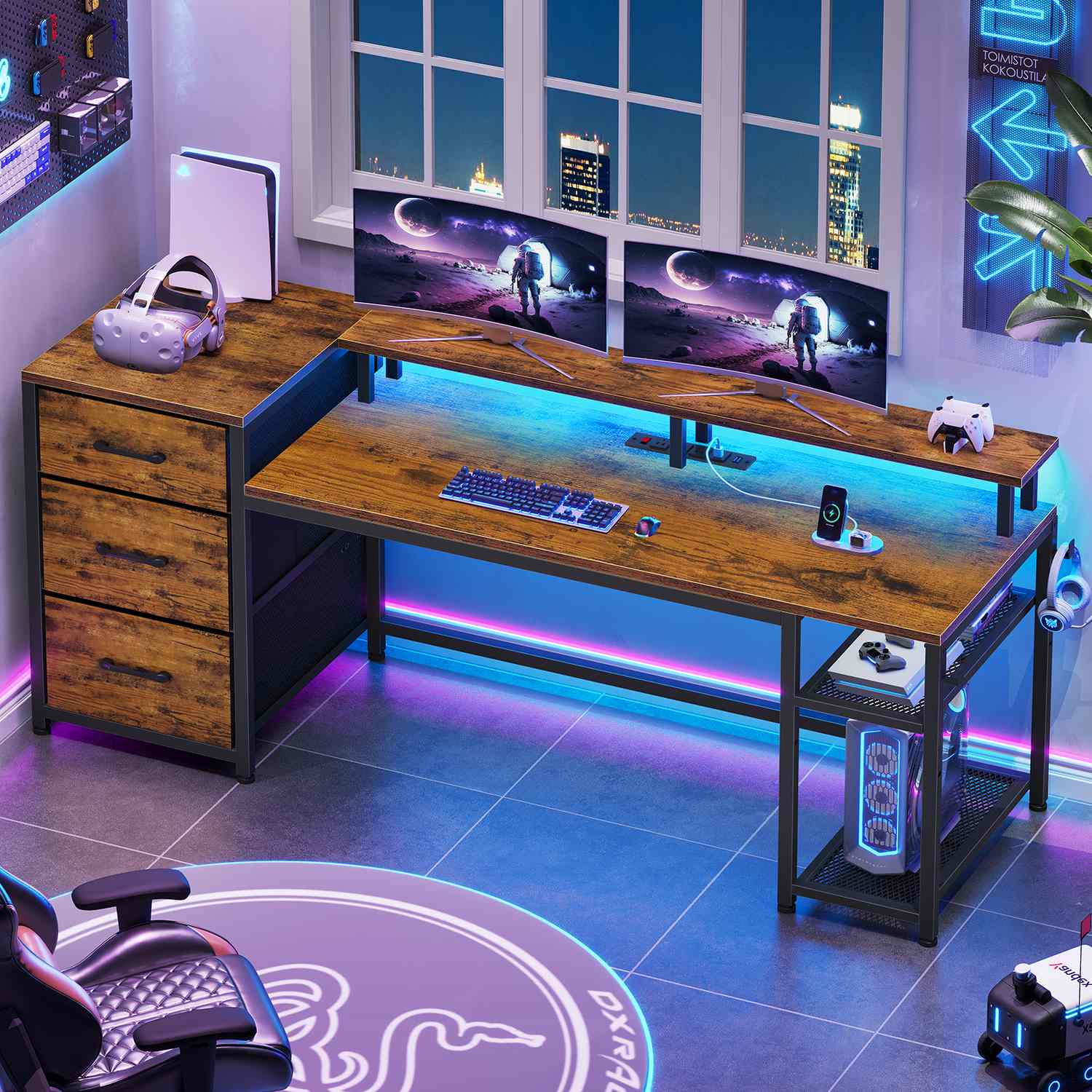 SEDETA 59 Inch Office Desk with Drawers Reversible Computer Gaming Des