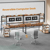 SEDETA® 55 Inch L Shaped LED Gaming Desk Reversible Computer Desk with Storage Drawers Hutch Power Outlets