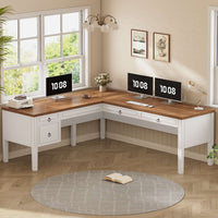 SEDETA® 63 Inch Executive L Shaped Desk Farmhouse Corner Computer Desk with Storage & File Drawers for Home Office