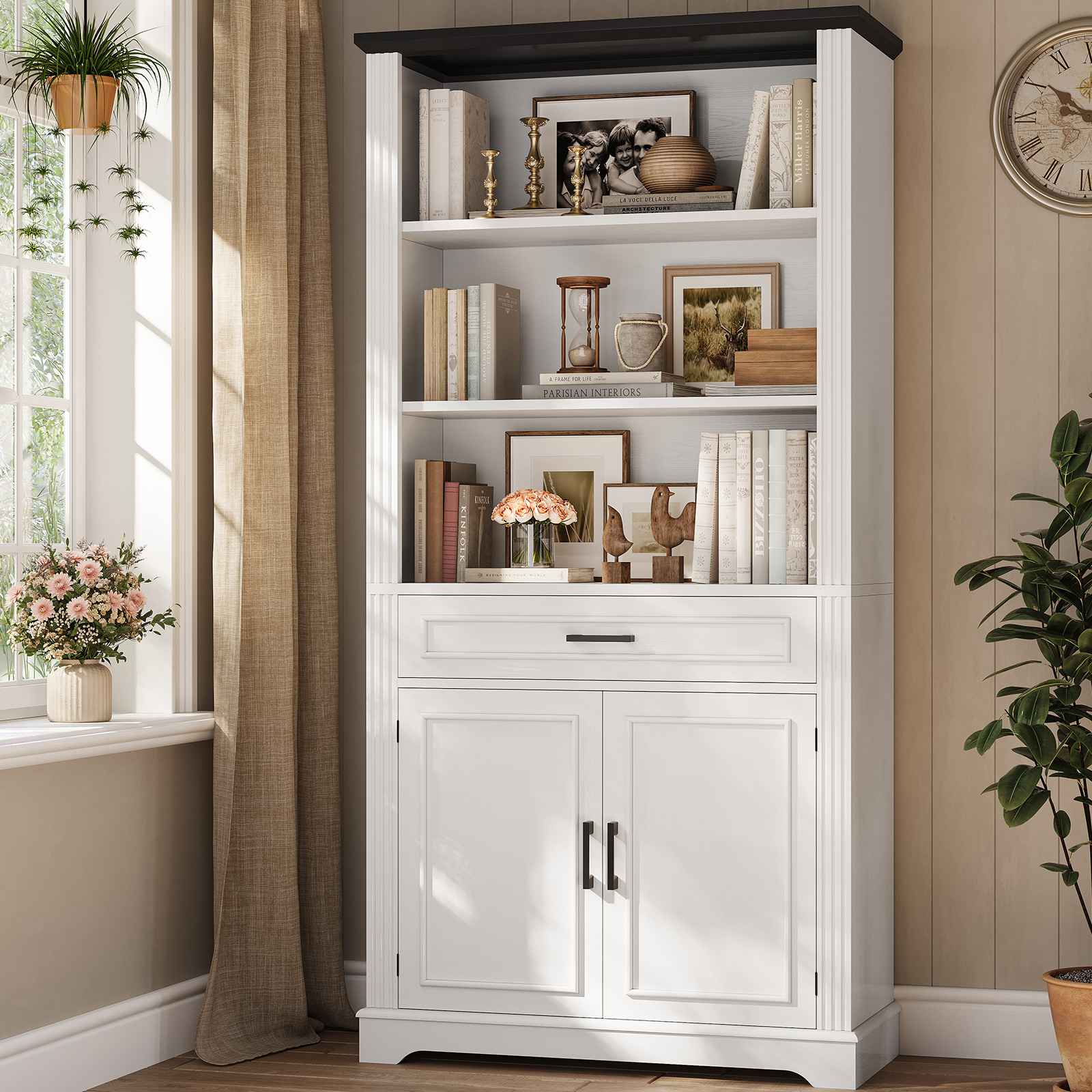 SEDETA® 70 Inch Tall Farmhouse Bookcase with Adjustable Cabinet Shelve