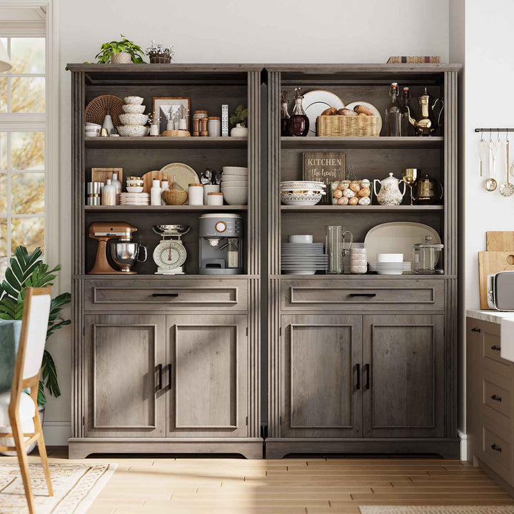 SEDETA | 70 Inch Tall Farmhouse Bookshelf with Doors and Drawer Floor Standing 6 Shelf Display Storage Shelves