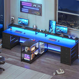 SEDETA | 94.5 Inch 2 Person Gaming Desk with Power Strip 8 Drawers Long Office Computer Desk LED Lights and Monitor Stand