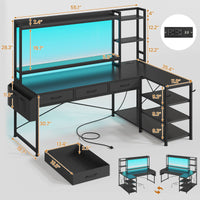 SEDETA® 55 Inch L Shaped LED Gaming Desk Reversible Computer Desk with Storage Drawers Hutch Power Outlets