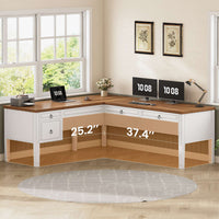 SEDETA® 63 Inch Executive L Shaped Desk Farmhouse Corner Computer Desk with Storage & File Drawers for Home Office