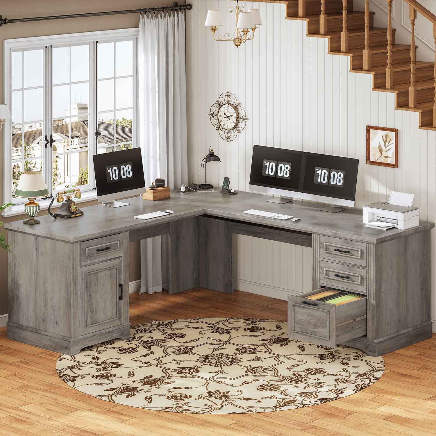 SEDETA 69 Inch Executive L Shaped Computer Desk with Drawers and Stora