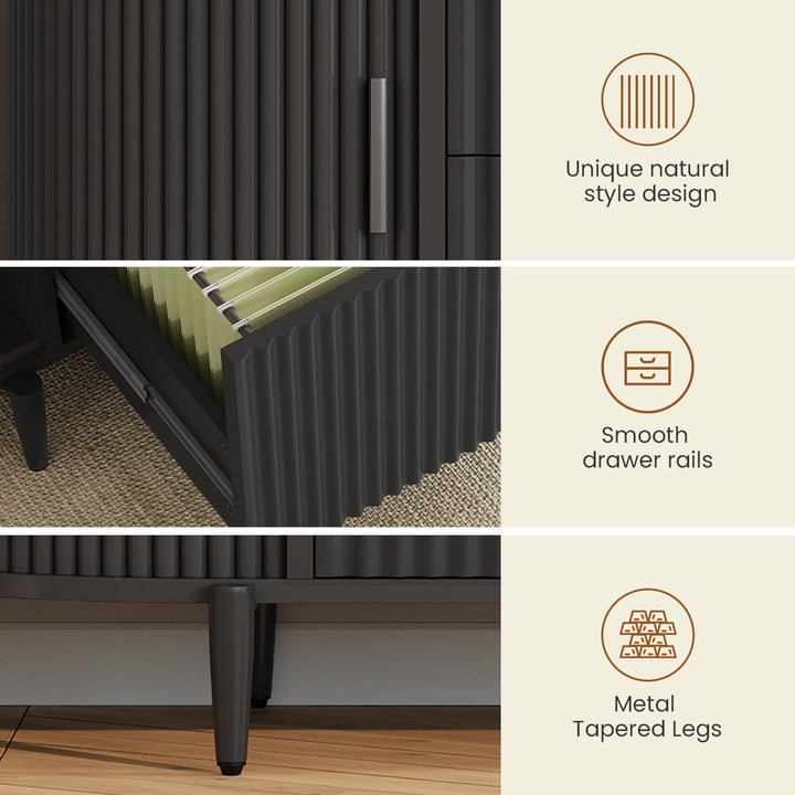 SEDETA® 39.4 Inch Home Office File Cabinet Curved Sliding Cabinet Modern Light Luxury Design Fluted Filing Cabinets and 2 Drawers