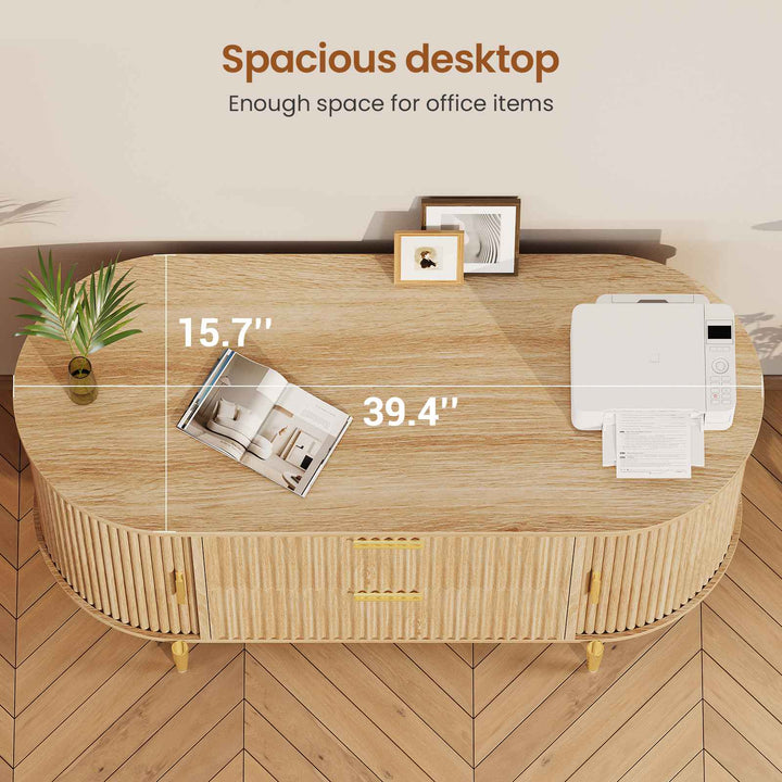 SEDETA® 39.4 Inch Home Office File Cabinet Curved Sliding Cabinet Modern Light Luxury Design Fluted Filing Cabinets and 2 Drawers