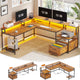 SEDETA 66 Inch L Shaped Gaming Desk Two Person Desk with Led Lights