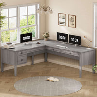 SEDETA® 63 Inch Executive L Shaped Desk Farmhouse Corner Computer Desk with Storage & File Drawers for Home Office