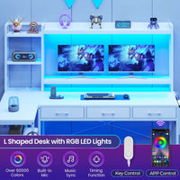 SEDETA® 55 Inch L Shaped LED Gaming Desk Reversible Computer Desk with Storage Drawers Hutch Power Outlets