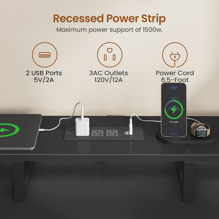 SEDETA | 94.5 Inch 2 Person Gaming Desk with Power Strip 8 Drawers Long Office Computer Desk LED Lights and Monitor Stand