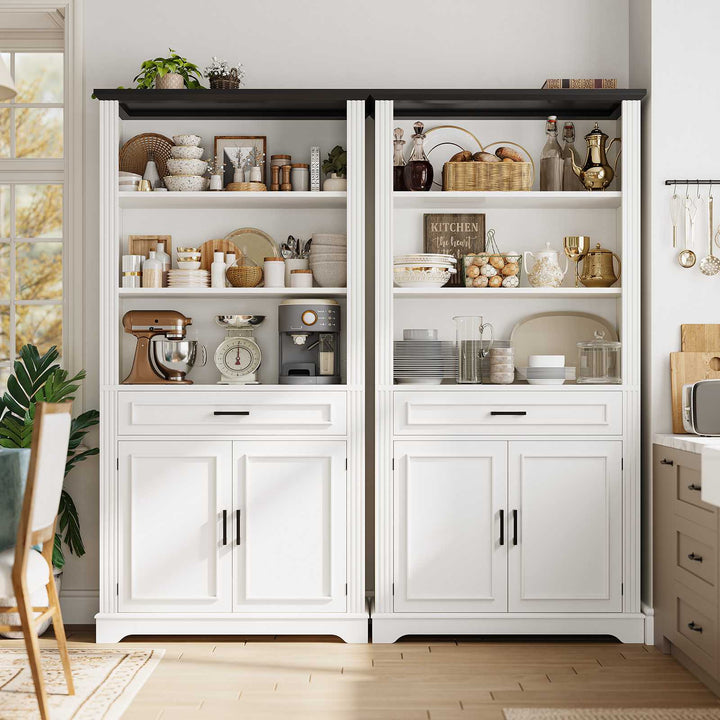 SEDETA | 70 Inch Tall Farmhouse Bookshelf with Doors and Drawer Floor Standing 6 Shelf Display Storage Shelves