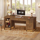 SEDETA® 58 Inch Solid Pine Wood Computer Desk with 4 Wood Drawers Executive Home Office Desk with Storage Shelves for Work Study Writing