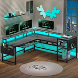 SEDETA - 96 Inch L Shaped Gaming Desk Reversible Computer Desk Gaming Desk with Power Outlets & LED Strip Monitor Shelf Keyboard Tray Pegboard and Storage Shelves for Home Office
