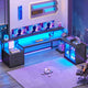 SEDETA 78.7 Inch L Shaped Gaming Desk with LED Light Computer Desk with Drawers Power Outlet Storage Shelves and Display Cabinet