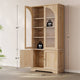 SEDETA 71 Inch Farmhouse Arched Bookcase with Glass Doors Tall Bookshelves with 4-Tier Wooden Pantry Storage Cabinet Adjustable Shelves