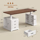 SEDETA 63 Inch Farmhouse Electric Standing Desk with 3 Drawers Storage Shelves Height Adjustable Computer Desk with Power Outlets
