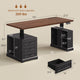 SEDETA 63 Inch Farmhouse Electric Standing Desk with 3 Drawers Storage Shelves Height Adjustable Computer Desk with Power Outlets