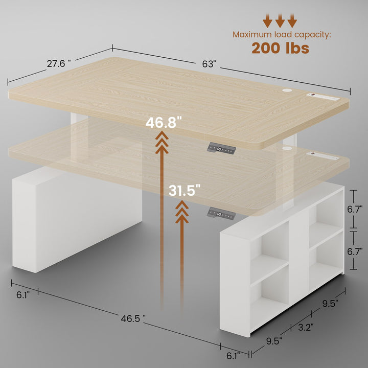 SEDETA 63 Inch Executive Standing Desk with Storage Height Adjustable Desk with Power Outlets Computer Office Desk with Privacy Panel