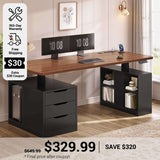 SEDETA 63 Inch Modern Electric Standing Desk Height Adjustable Computer Desk with 3 Drawers Storage Shelves Power Outlets Wood Home Office Stand up Desk for Work Study Writing