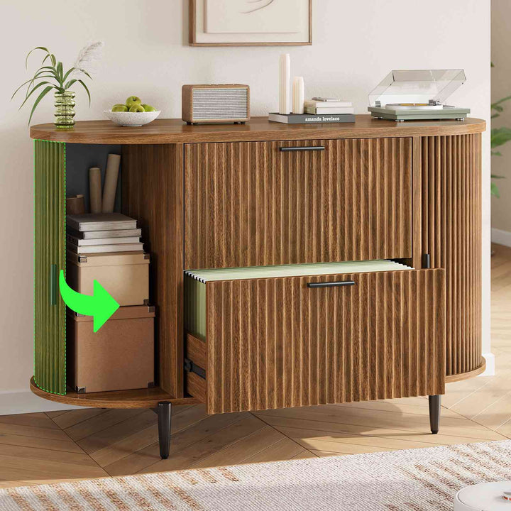 SEDETA® 39.4 Inch Home Office File Cabinet Curved Sliding Cabinet Modern Light Luxury Design Fluted Filing Cabinets and 2 Drawers