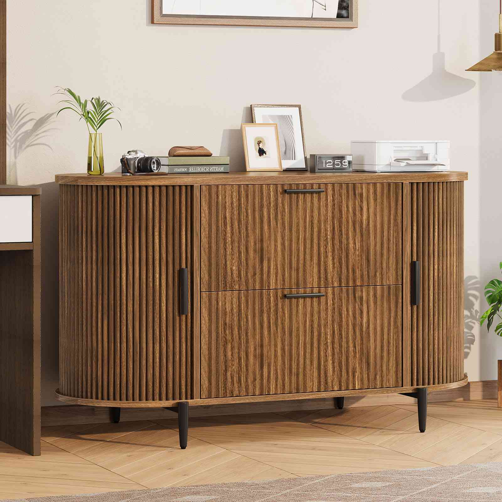 Four Inch Files SEDETA 39.4 Inch File Cabinet for Home Office Modern Fluted Curved Cab