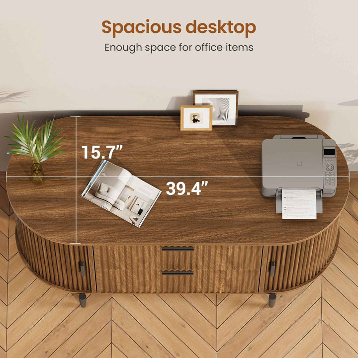 SEDETA® 39.4 Inch Home Office File Cabinet Curved Sliding Cabinet Modern Light Luxury Design Fluted Filing Cabinets and 2 Drawers