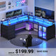 SEDETA 109 Inch L Shaped Gaming Desk with 4 Drawers Display Cabinet Computer Desks with 2 Monitor Stands CPU Stand LED Lights and Power Outlet