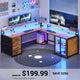 SEDETA 109 Inch L Shaped Gaming Desk with 4 Drawers Display Cabinet Computer Desks with 2 Monitor Stands CPU Stand LED Lights and Power Outlet